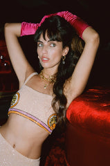 Melodie Co-Ord Hand Embroidered Crystal Top - Peach