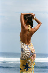 Pearl Halter Crochet Maxi Dress Multi Coloured