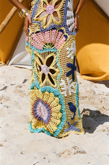 Pearl Halter Crochet Maxi Dress Multi Coloured