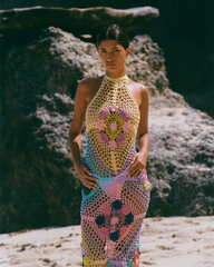 Rowan Halter Maxi Crochet Dress Multi