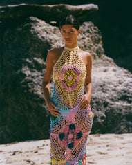 Rowan Halter Maxi Crochet Dress Multi