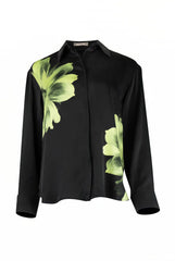 Silk Dreamscape Pyjama Shirt Black Flower