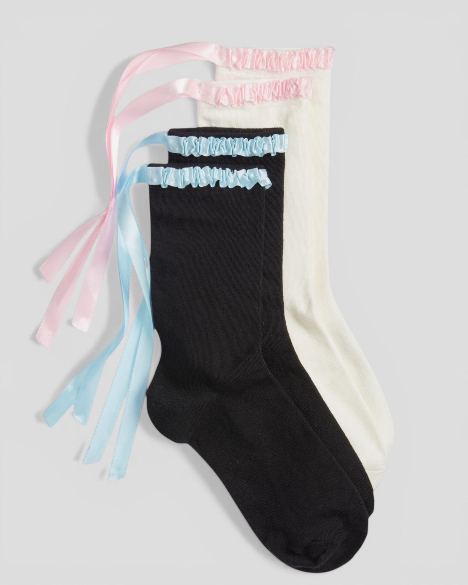 Lara Satin Trim Cotton Socks - 2 Pairs