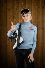 "I 'Heart' Lifties" Embroidered Turtleneck, Color: Cornice Blue