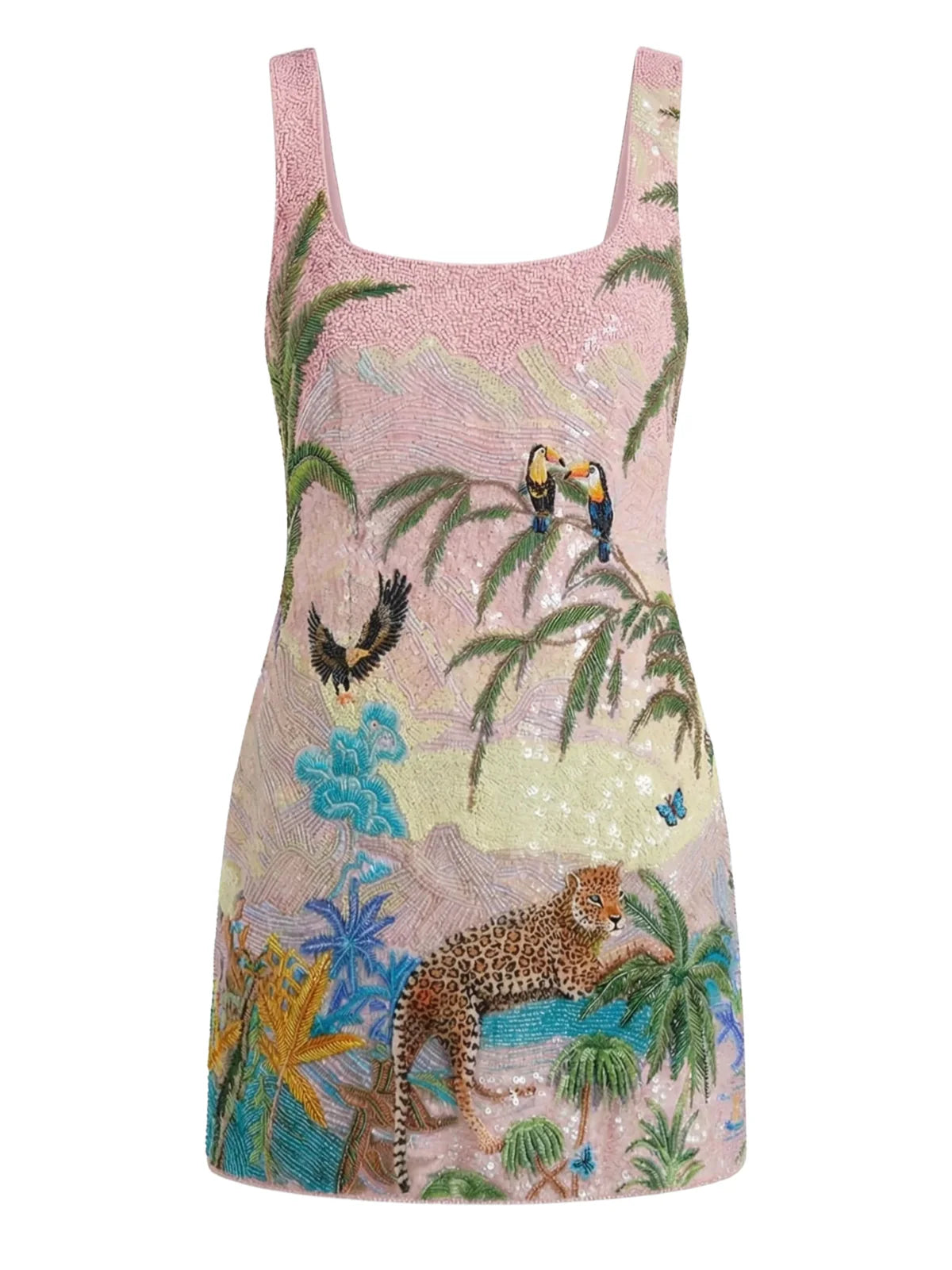 Paradise Safari Beaded Mini Dress – Blue
