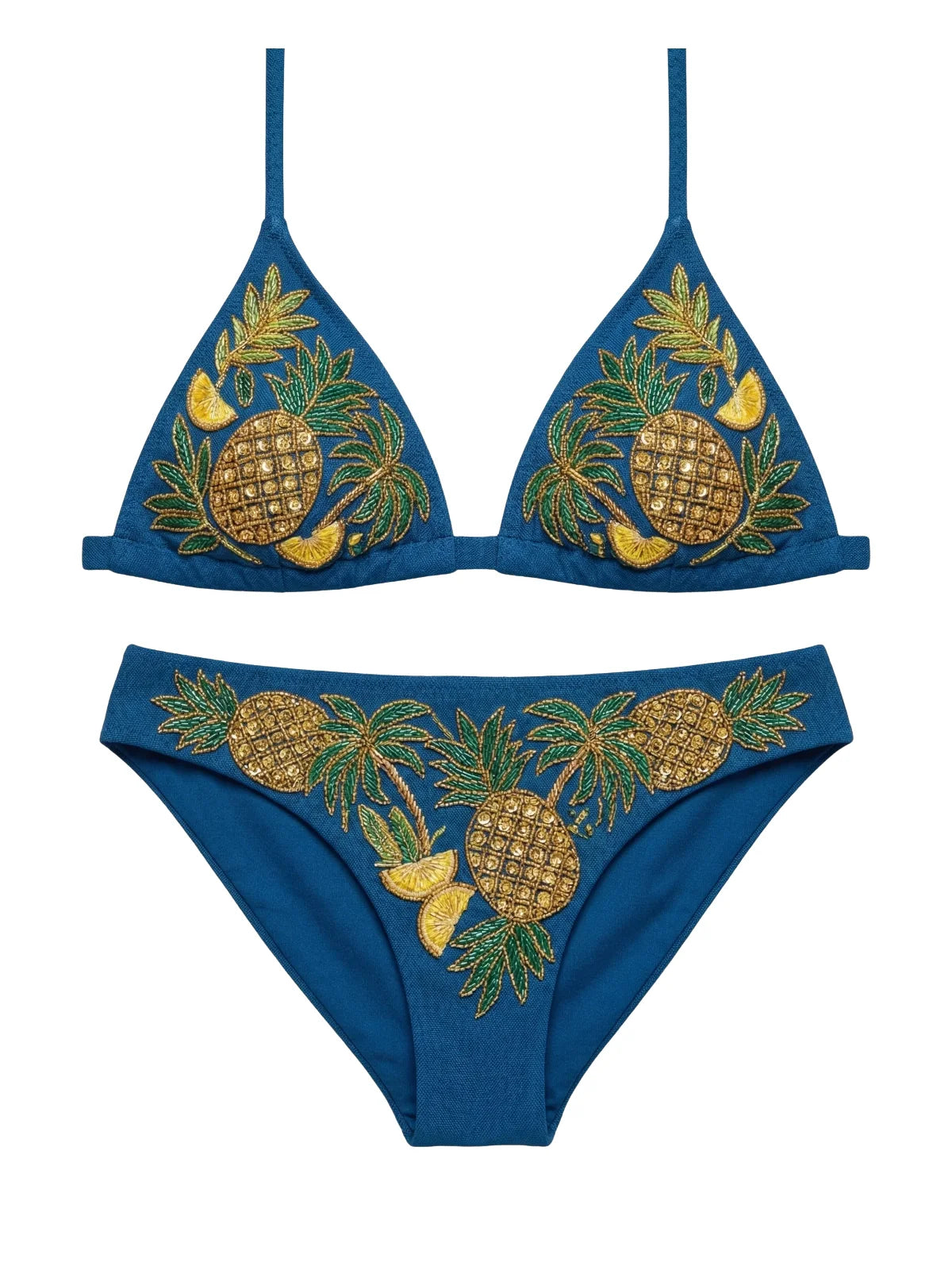 Tropical Pineapple Beaded Bikini Bottom in Blue