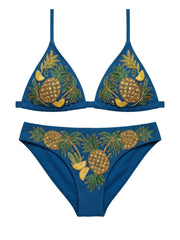 Tropical Pineapple Beaded Bikini Bottom in Blue