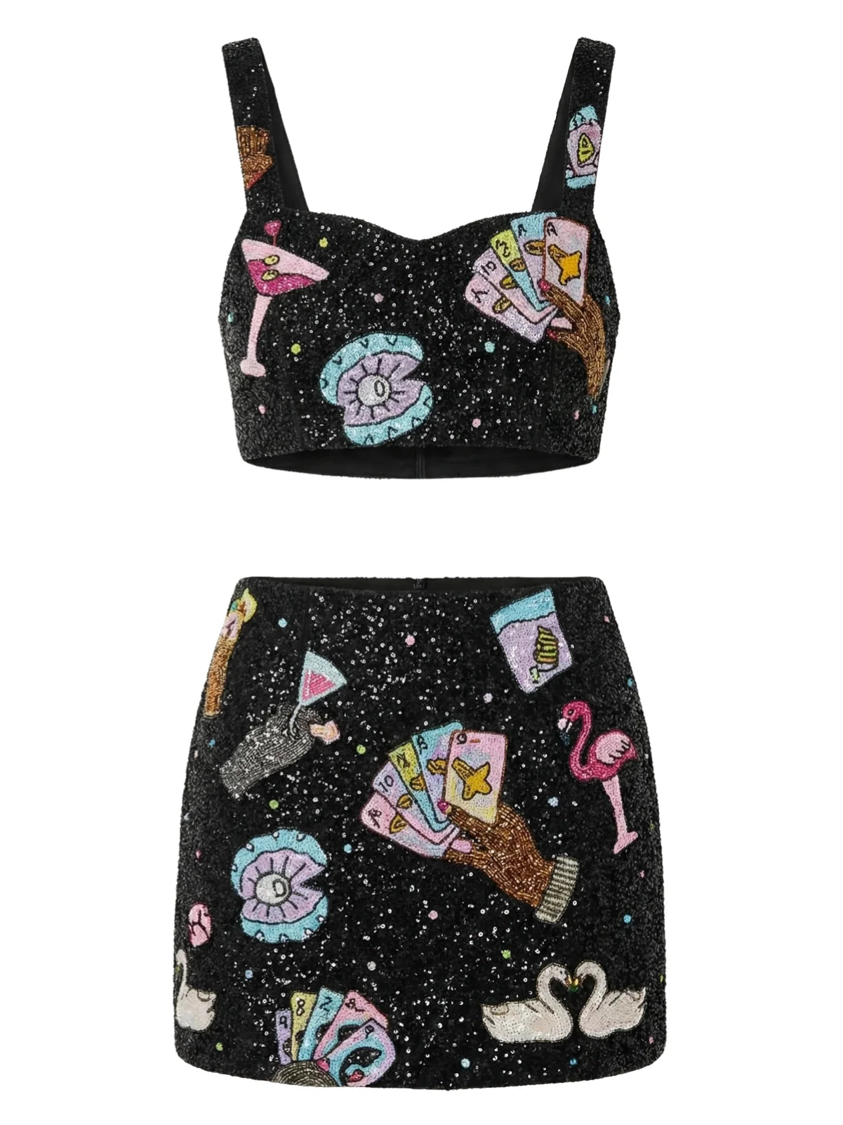 Vegas Beaded Mini Black Party Beach Co-Ord Top