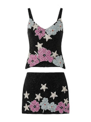 Black Flower Star Co-Ord Top