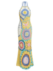Aura Mosaic Yellow Blue Crochet Dress
