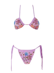 Fia Tropical Hand Embroidered Bikini Top - Lilac