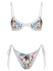 Los Angeles Hand-Embroidered Bikini Bottom White
