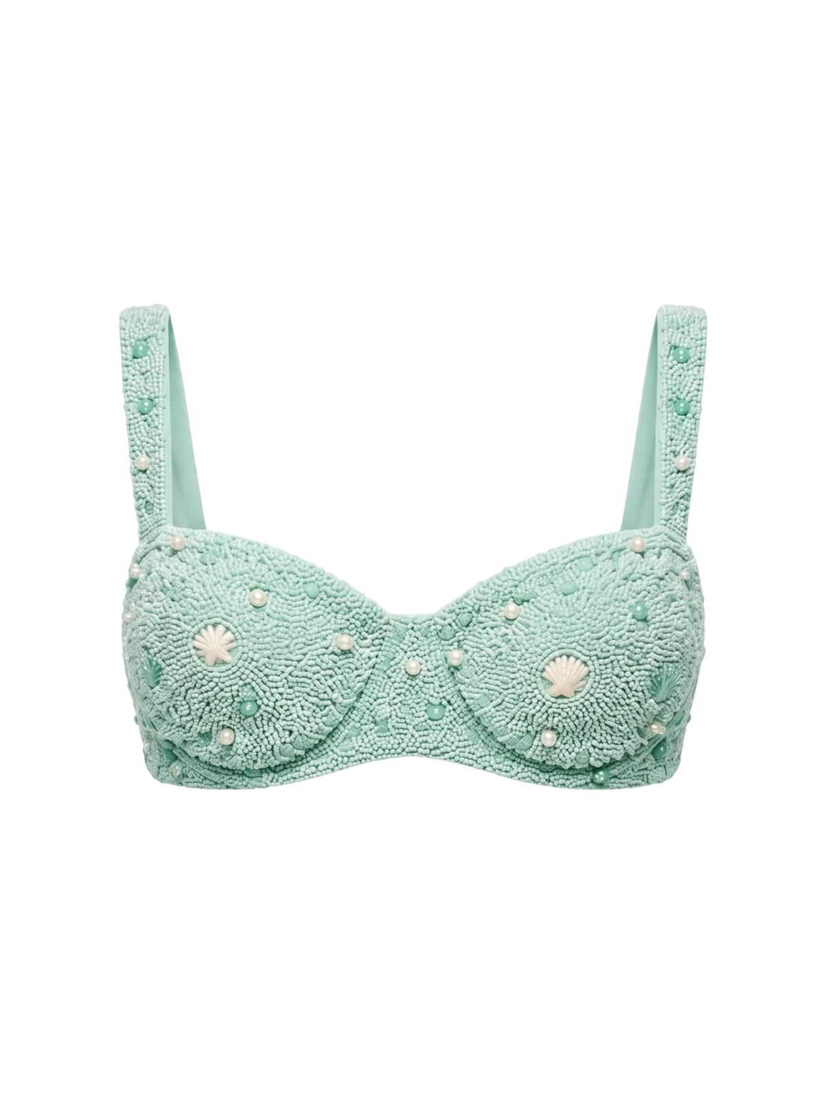 Heidi Shell Hand-Beaded Blue Bikini Top