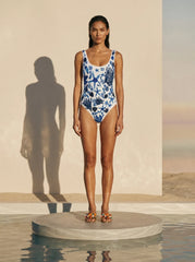 Sea Horse One Piece Blue White Swimsuit