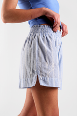 Lomandra Stripe Ethical-Cotton Pyjama Shorts - Glacier Blue