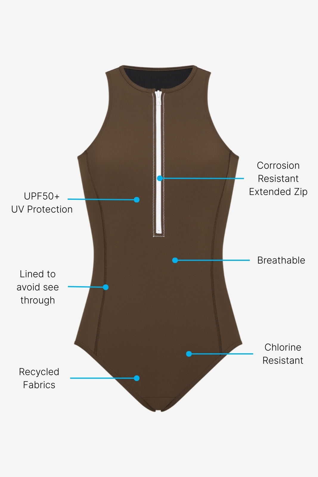 Yemaya One Piece Sleeveless Swimsuit ― Coffee