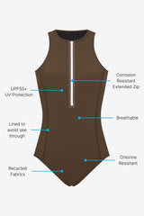 Yemaya One Piece Sleeveless Swimsuit ― Coffee
