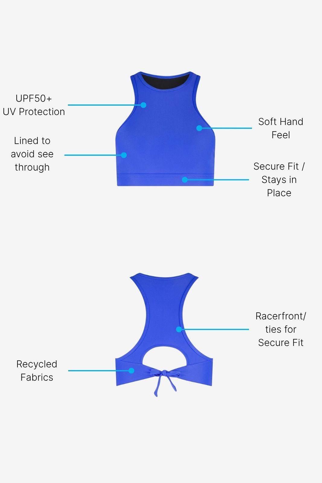 Bikini Top Racerfront Tie ― Cobalt Blue