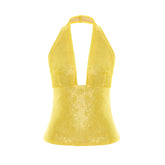Yellow Sequin Neck Tie Top