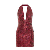 Sequin Neck Tie Dress With Side Slit