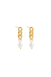 Links Chain Earrings With Pearl in Gold