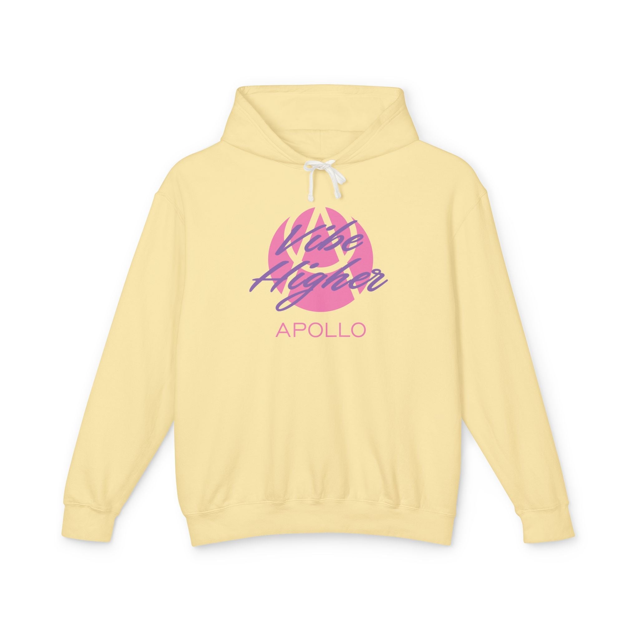 Apollo Vibe Hoodie – Retro Pink Script Lightweight Hooded Sweatshirt