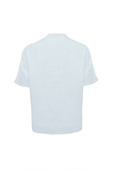 Linen Mandarin Half Neck Button Two Chest Pocket Shirt Blue