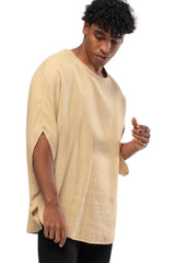 Bohemian Round Neck Bell Sleeve Linen Shirt Camel