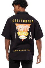 Printed Street Style Shirt Sleeve Linen Shirt Black