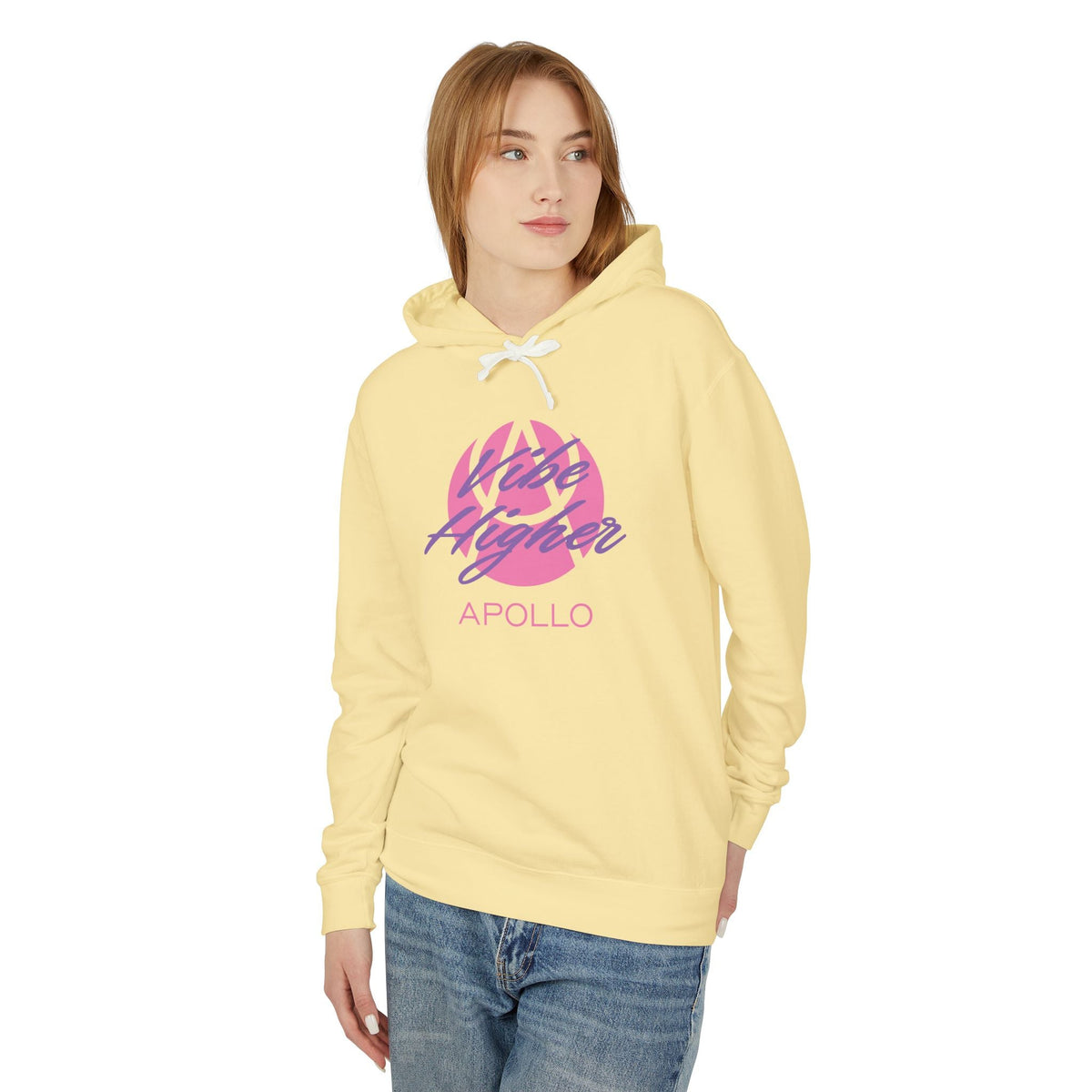 Apollo Vibe Hoodie – Retro Pink Script Lightweight Hooded Sweatshirt