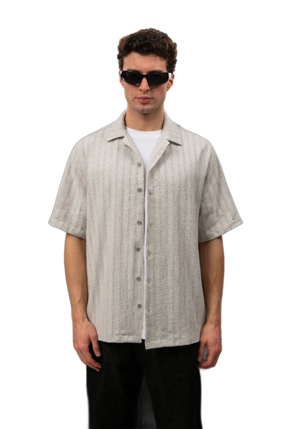 Linen Striped Patterned Shirt - White