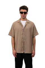 Linen Striped Patterned Shirt - Brown
