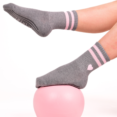 LIGN Pink Heart Two Grey Stripe Tube Socks