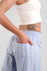 Chicory Striped Ethical-Cotton Pyjama Trousers - Glacier Blue