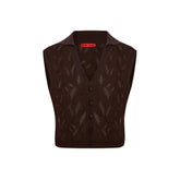 Cropped Ripped Knit Top - Brown