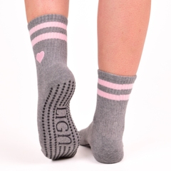 LIGN Pink Heart Two Grey Stripe Tube Socks