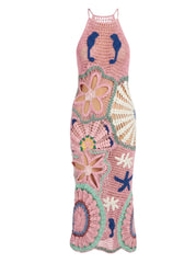 Curve Pearl Halter Crochet Maxi Dress Multi Coloured