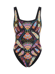 Oceanus X Zandra Rhodes Dreamy Dreamy One Piece Shell Swimsuit Black - Stock