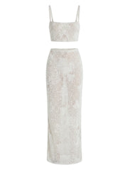 Hazel Beaded Lilac Powermesh Jellyfish Maxi Skirt White
