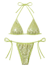 Sienna Sequin Embroidery Bikini Top - Green