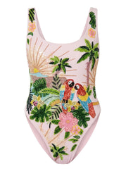 Maya Scoop Back Tropical Swimsuit - Pink