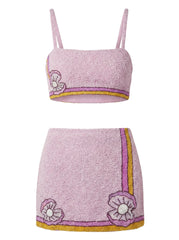 Monty Co-Ord Hand Embroidered Bead Skirt - Pink