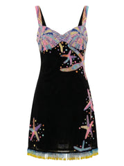 Tasseled Crescent Shell Mini Dress - Black in Stock