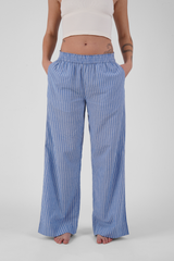 Camellia Stripe Ethical-Cotton Pyjama Trouser - Santorini Blue