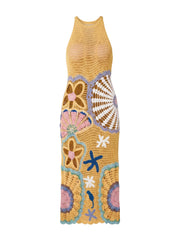 Pearl Halter Crochet Maxi Dress Multi Coloured