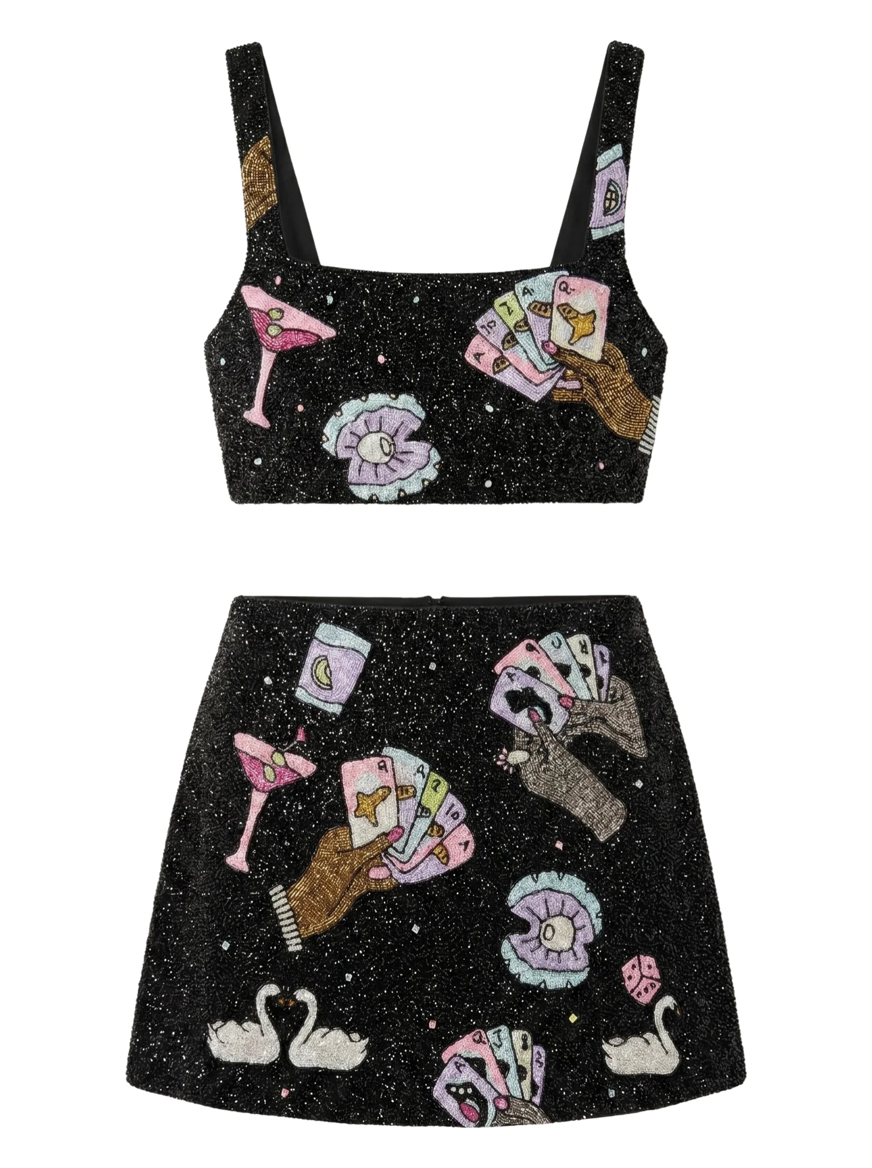 Vegas Beaded Mini Black Party Beach Co-Ord Top