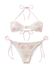 Pink Palm Whisper Ivory Bikini Top