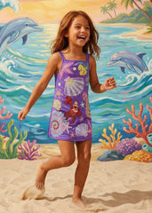 Oceanus | Disney Kids Andrina Shell Purple Strappy Dress