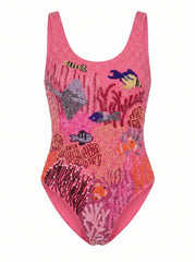 Coastal Fish Beaded Swimsuit