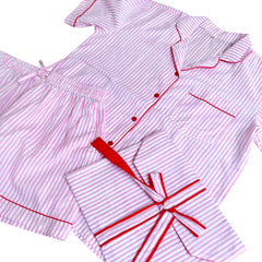 Pink Stripe Embroidered Cotton Stripe Stripe Pyjamas